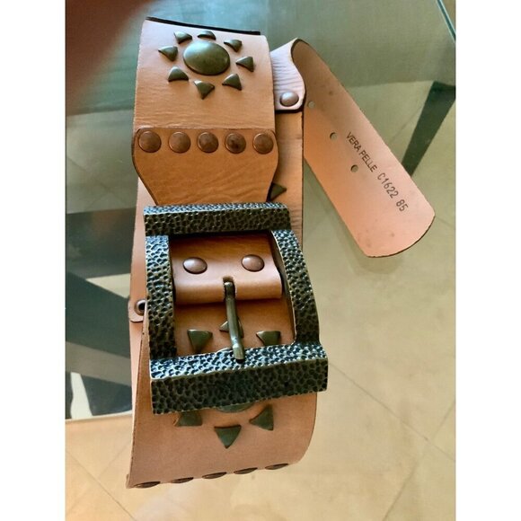 Vera  Pelle  Italian women's  wide leather studded belt 39 x 3 NEW - Picture 1 of 6